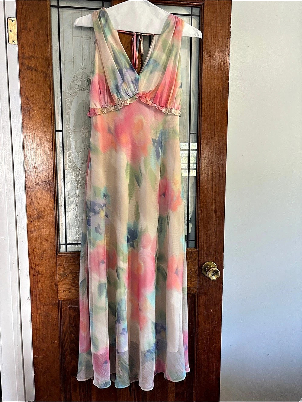 Taylor Floral Halter Maxi Dress in Pink & Green